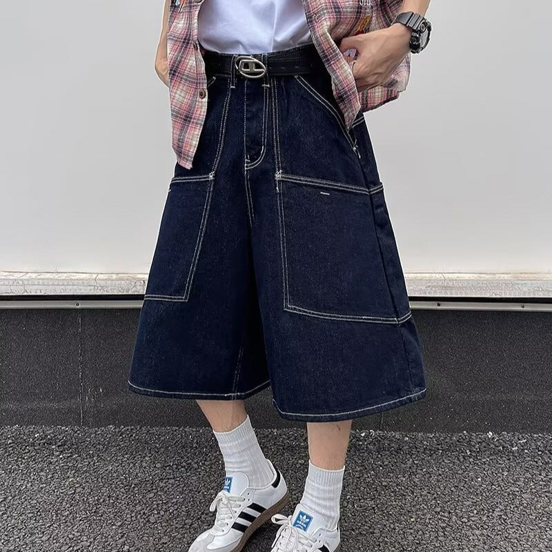 Cowboy shorts casual loose washed wide leg cropped pants