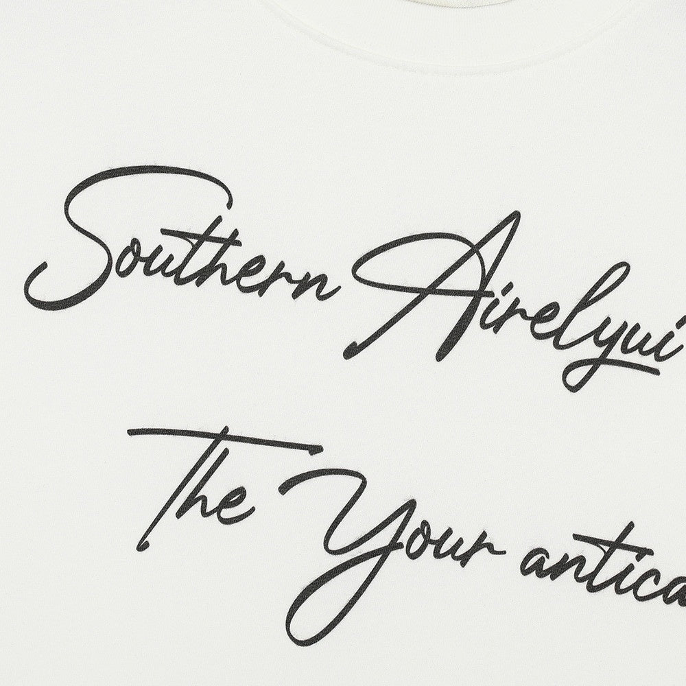 Handwritten English Letter Print Short Sleeve T-Shirt Men's Slim Fit Regular Shoulder Casual Round Neck Half Sleeve Top INS Trendy Tee
