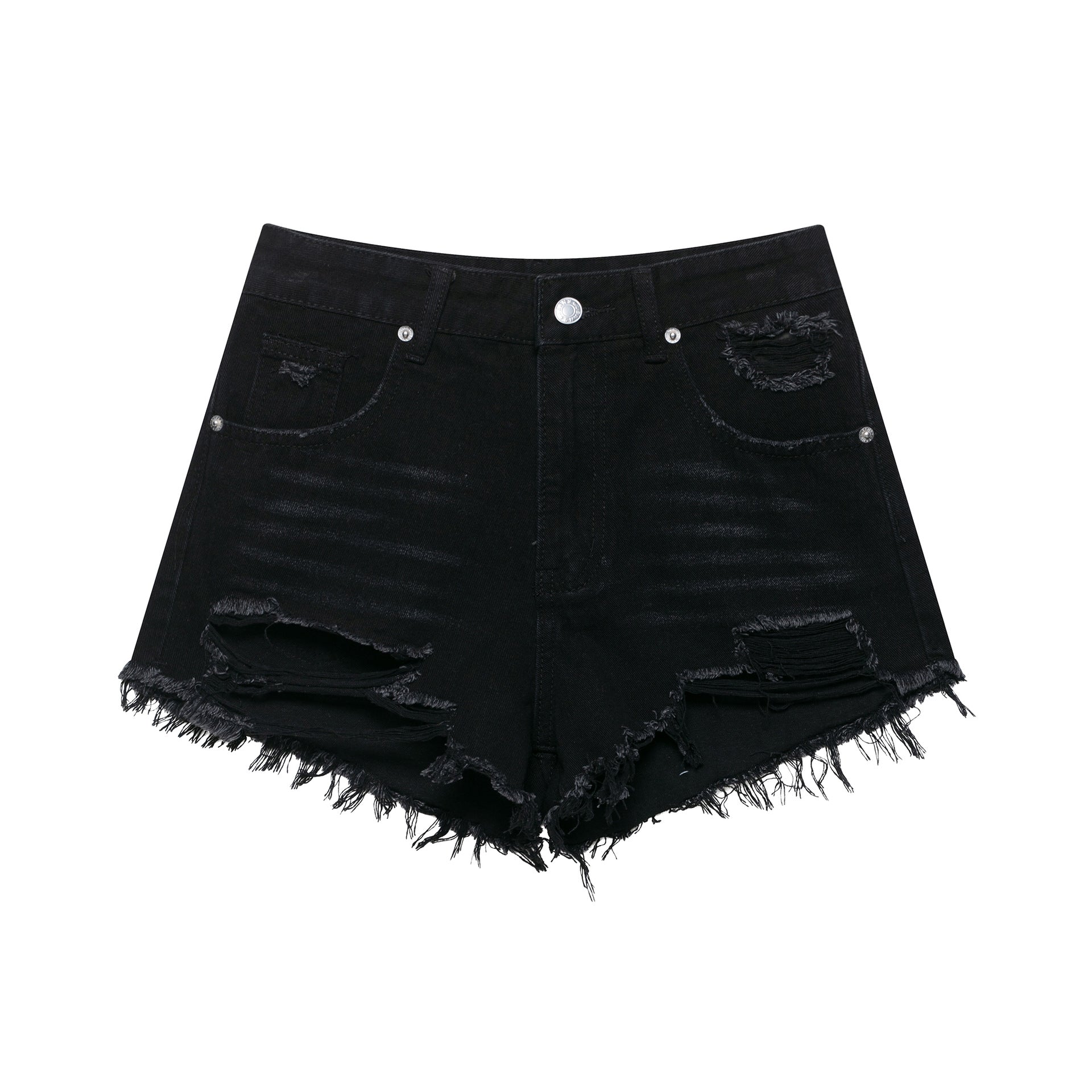 Broken hole decorative curved edge denim shorts for women