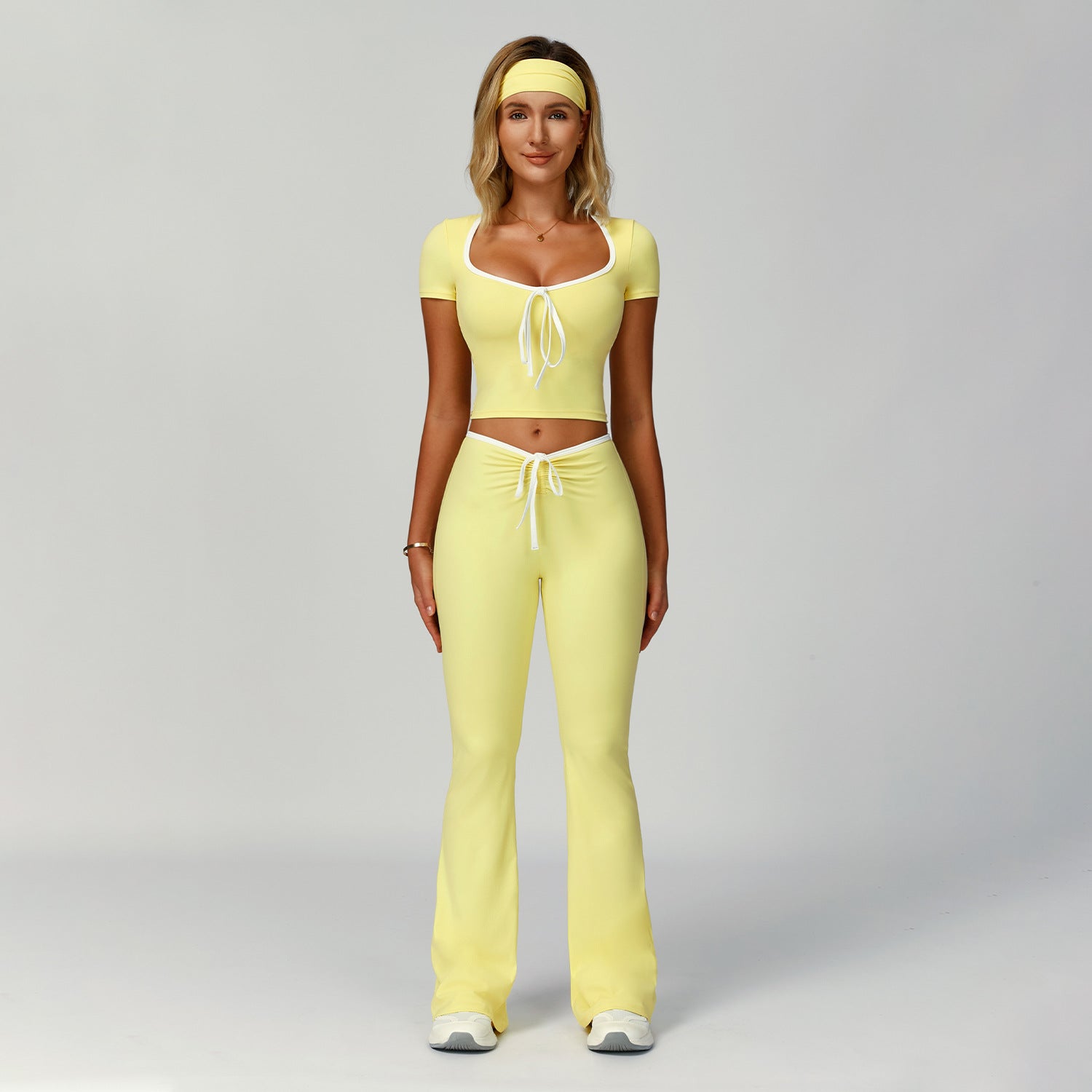 Color Block Trimmed High-Waisted Flared Fitted Yoga Set for Women Casual Outdoor Sports Suit