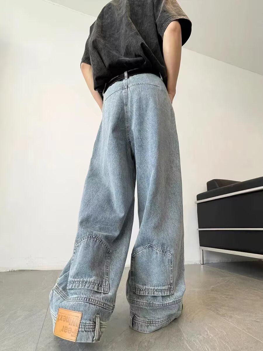 Washed jeans loose wide leg floor pants