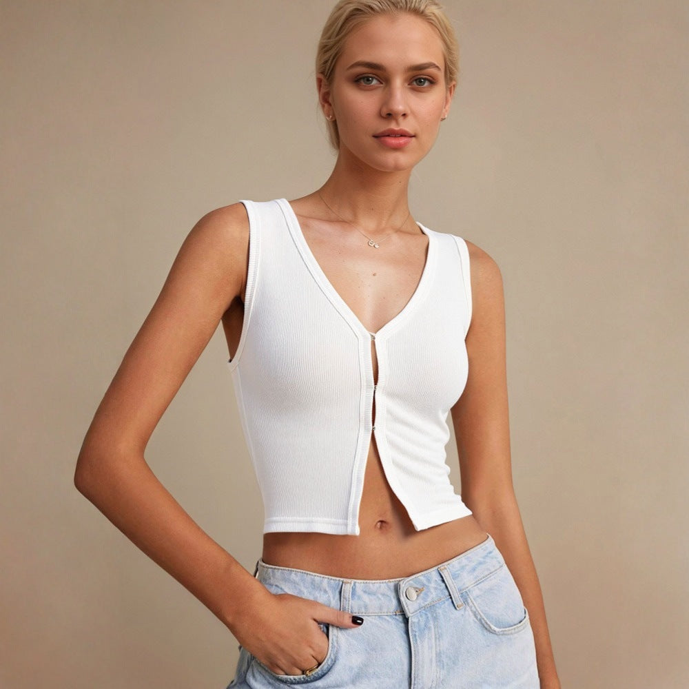 V-neck Crop Top for Women - Sleeveless Belly-baring Short Style
