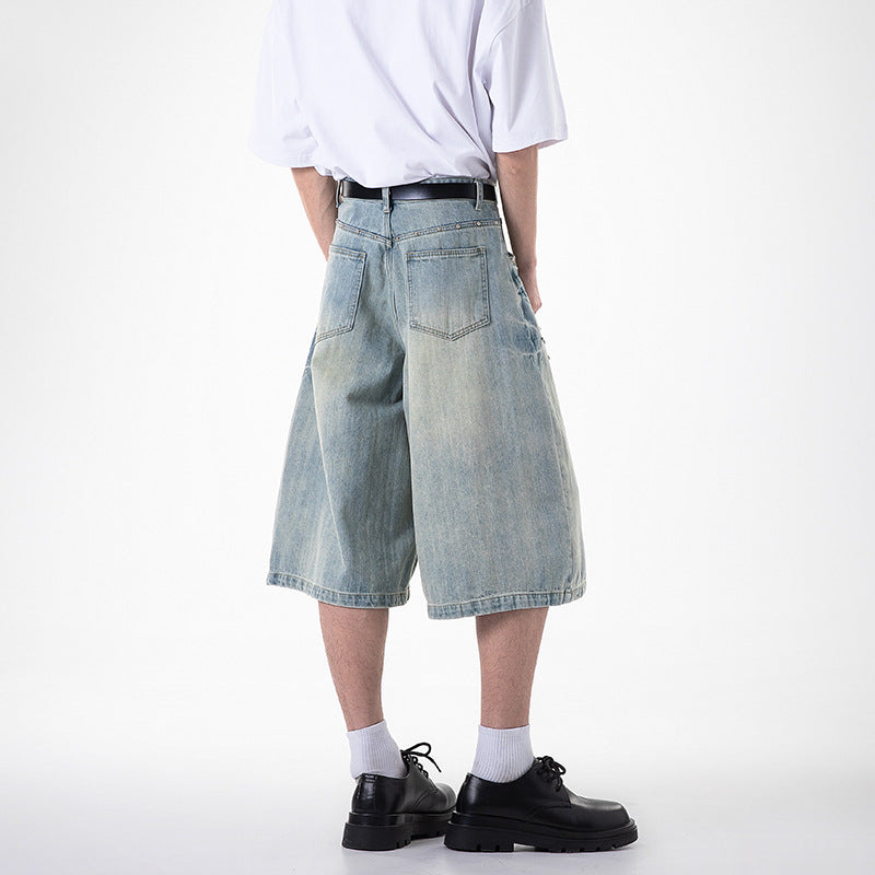 Wide leg cropped jeans with willow nails loose casual straight leg mid length pants