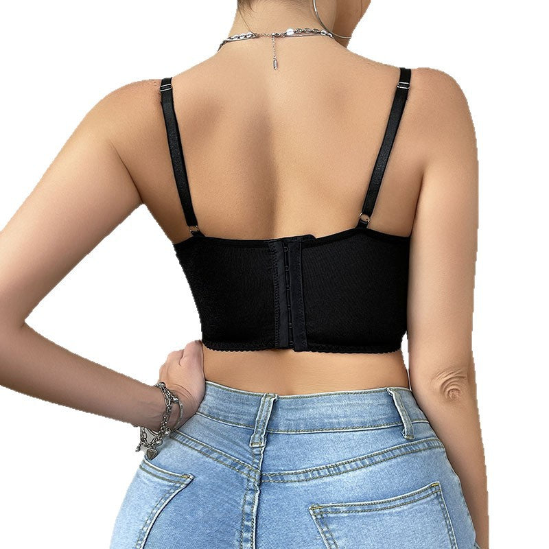 Eyelash lace spicy girl corset mesh see through suspender steel ring vest