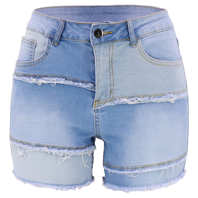 Spring European and American street fashion trendsetters washed hairy beard women washed ground white jeans light denim short