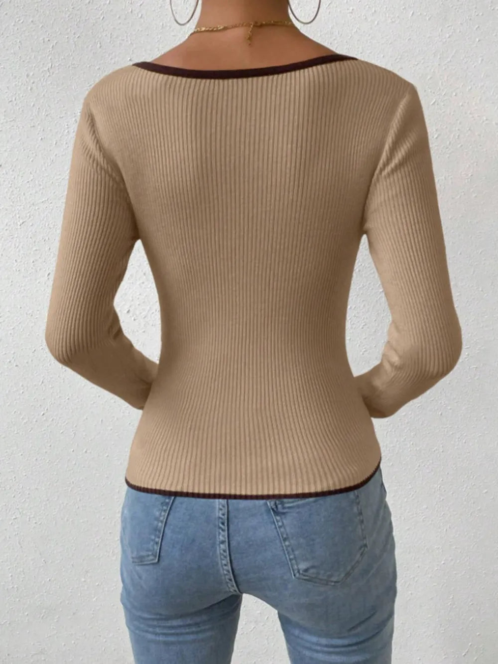 Women's Vertical Pattern Pit Strip Slim Knitted Top