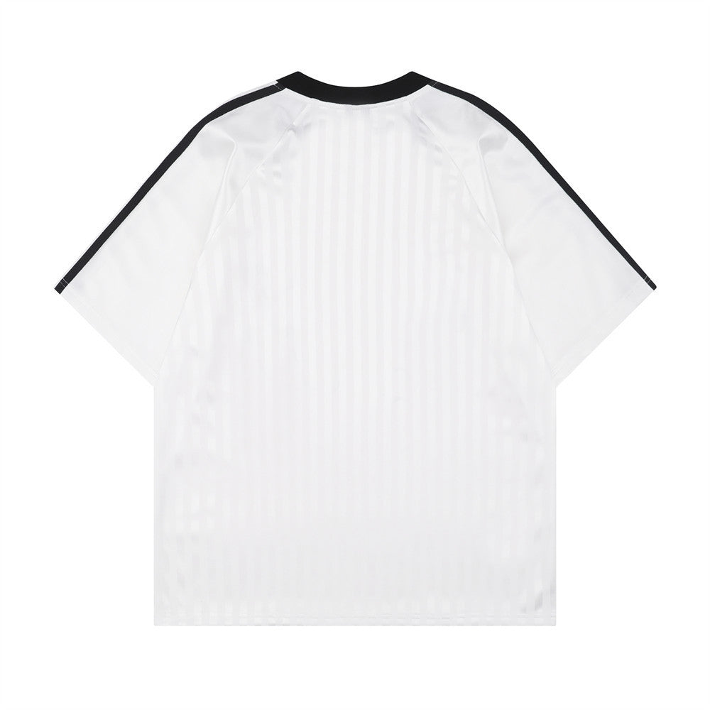 Vertical Stripe Letter Print Sports Jersey Men's Summer American Street Casual Loose Color Block Short Sleeve T-Shirt Top