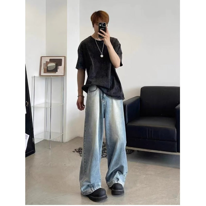 Washed jeans loose wide leg floor pants