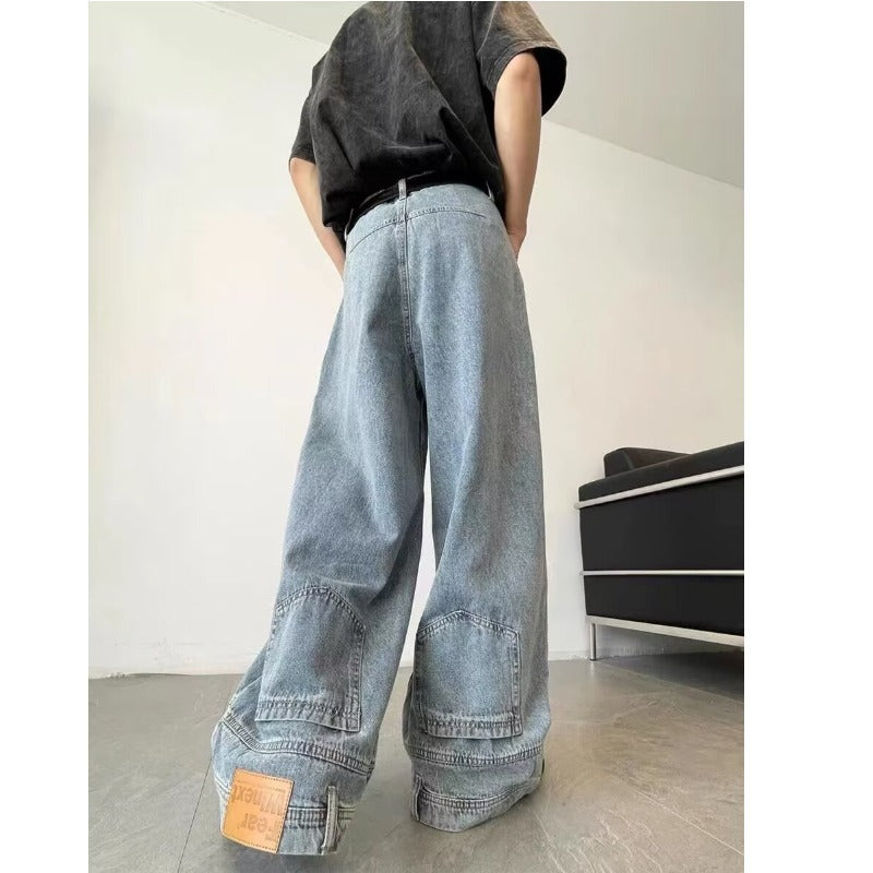 Washed jeans loose wide leg floor pants