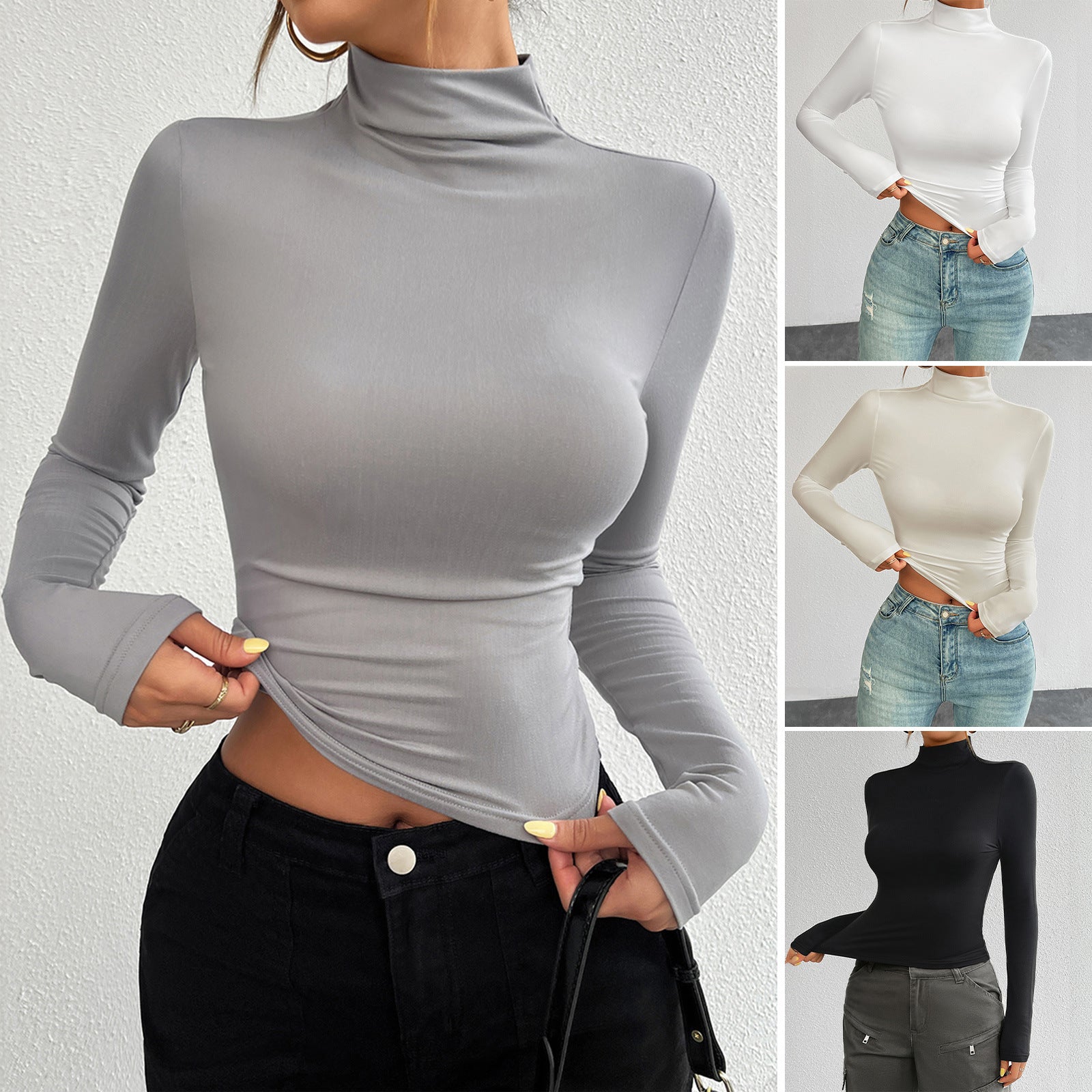 European and American autumn and winter women's Y2K slim fit solid color knitted base long sleeved top