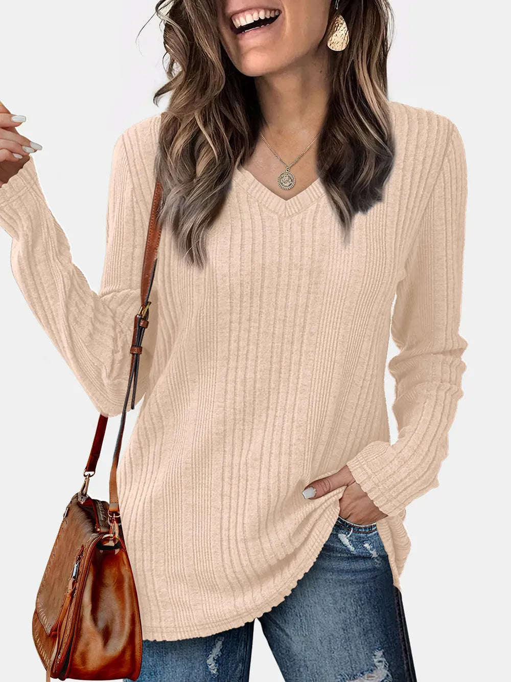 Solid color knitted sweater lightweight waistband sweater fashionable