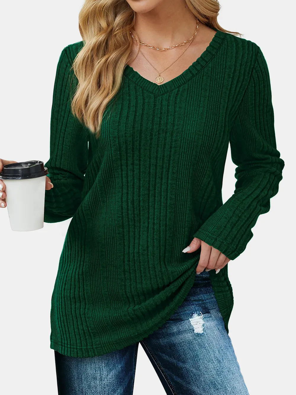 Solid color knitted sweater lightweight waistband sweater fashionable