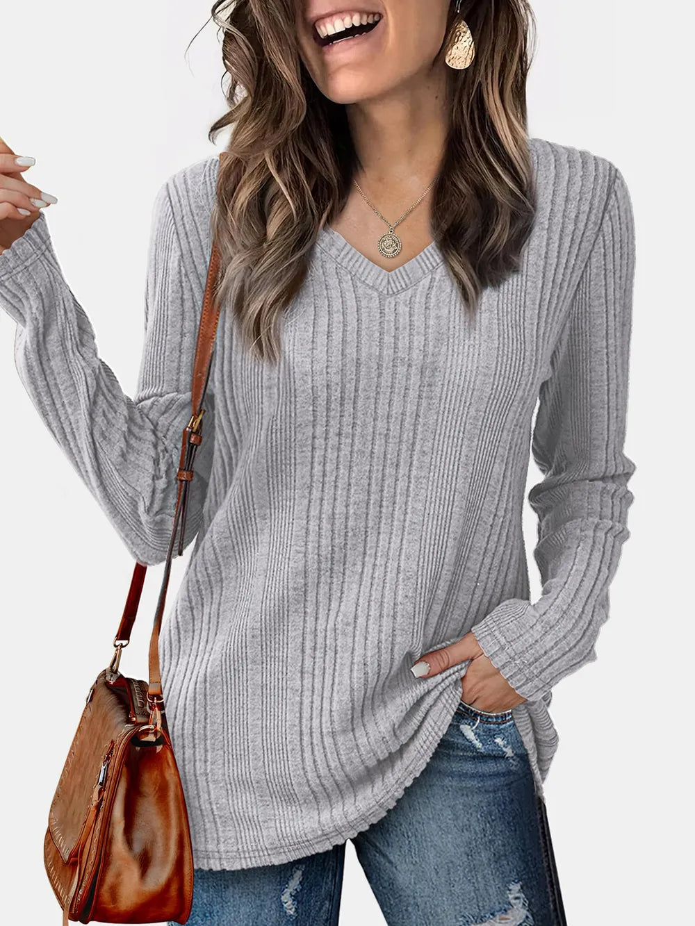 Solid color knitted sweater lightweight waistband sweater fashionable
