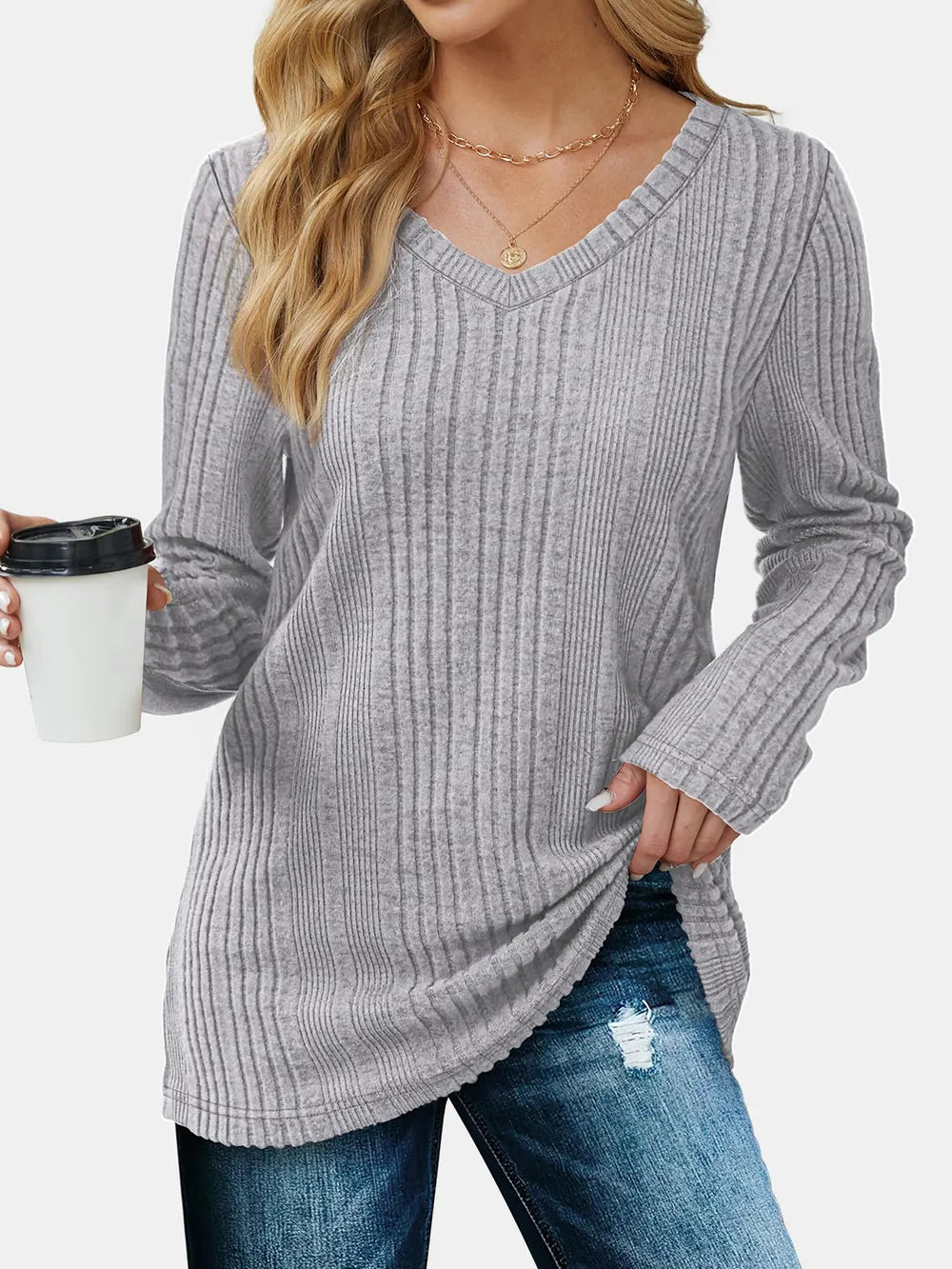 Solid color knitted sweater lightweight waistband sweater fashionable