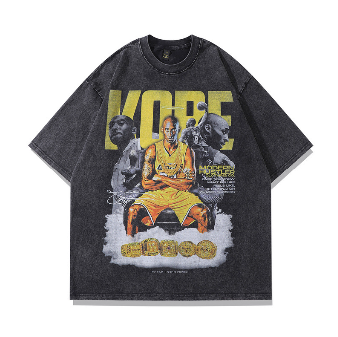 High Street Retro Hip Hop Figure Print Short Sleeve T shirt Men and Women Street Half Sleeve T shirt