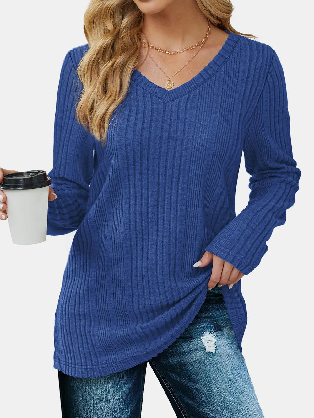 Solid color knitted sweater lightweight waistband sweater fashionable