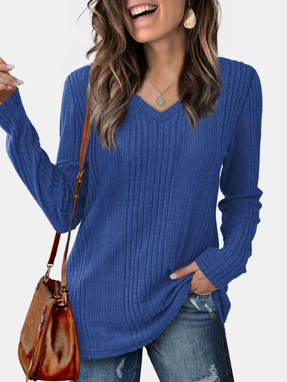 Solid color knitted sweater lightweight waistband sweater fashionable