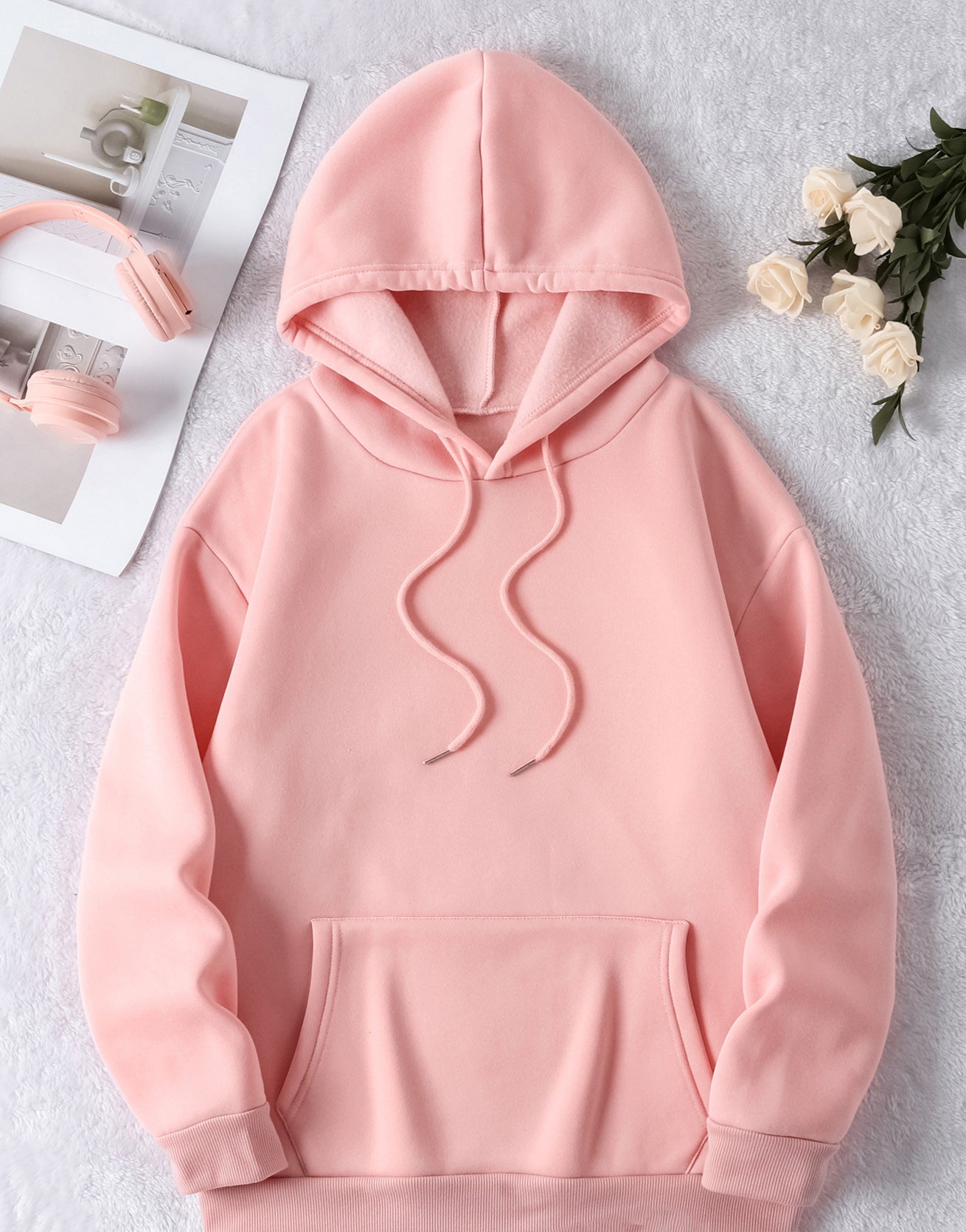 Women's sweatshirt kangaroo pocket drawstring letter print hoodie