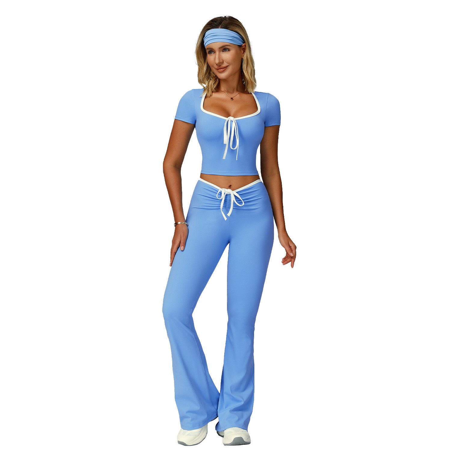 Color Block Trimmed High-Waisted Flared Fitted Yoga Set for Women Casual Outdoor Sports Suit