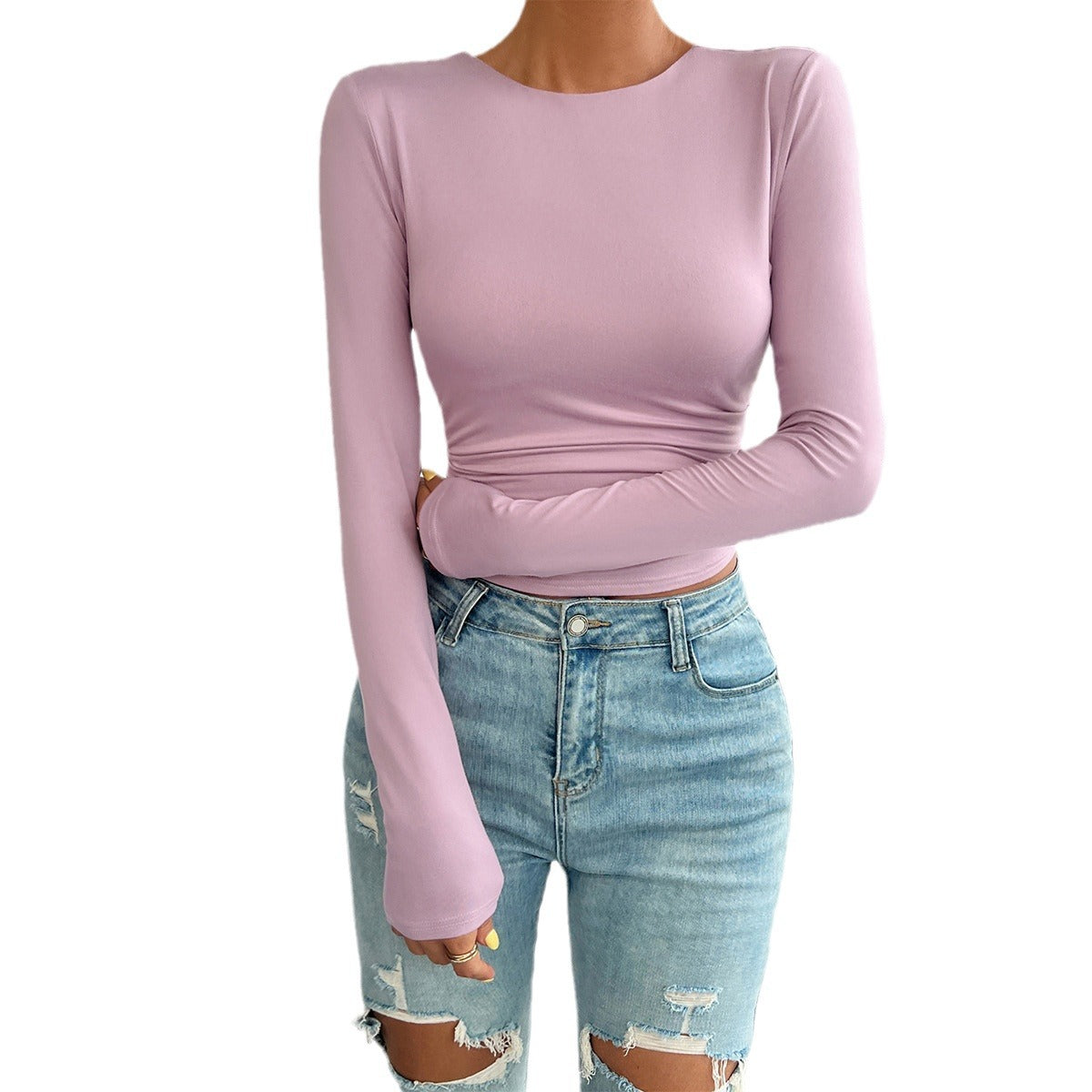 European and American autumn and winter Y2K women's clothing temperament slim fit round neck knitted long sleeved top