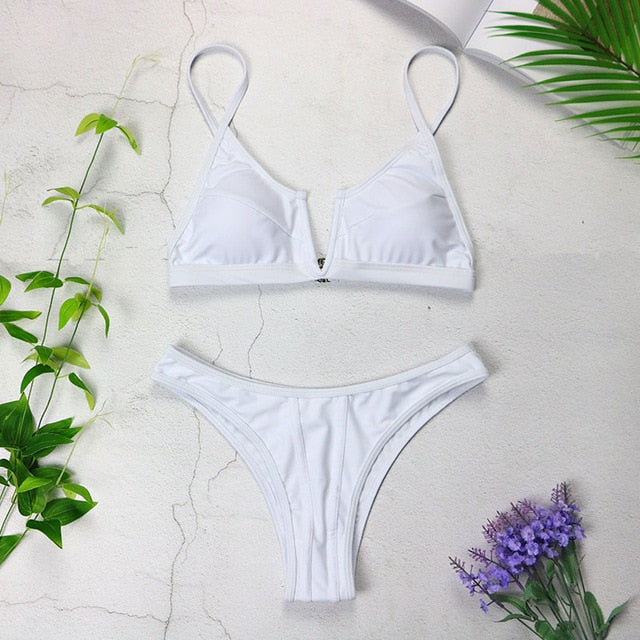 Sexy Bandeau Bikinis V Neck Bikini Swimsuits Push Up Swimwear Female Brazilian Bikini Set Bathing Suits Biquini