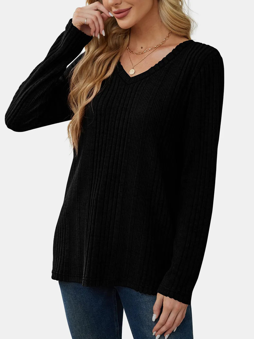 Solid color knitted sweater lightweight waistband sweater fashionable
