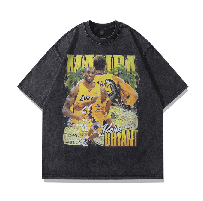 High Street Retro Hip Hop Figure Print Short Sleeve T shirt Men and Women Street Half Sleeve T shirt
