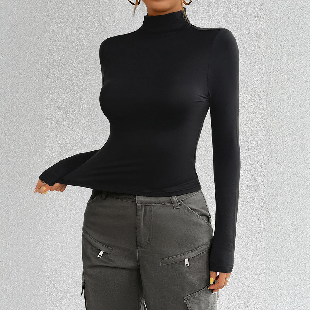 European and American autumn and winter women's Y2K slim fit solid color knitted base long sleeved top