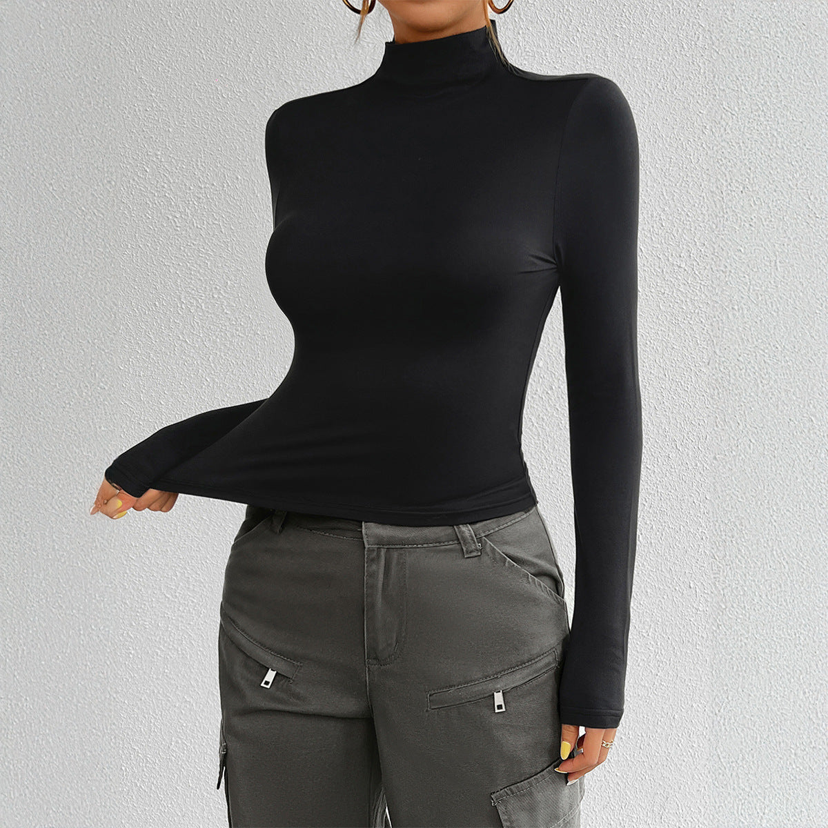 European and American autumn and winter women's Y2K slim fit solid color knitted base long sleeved top
