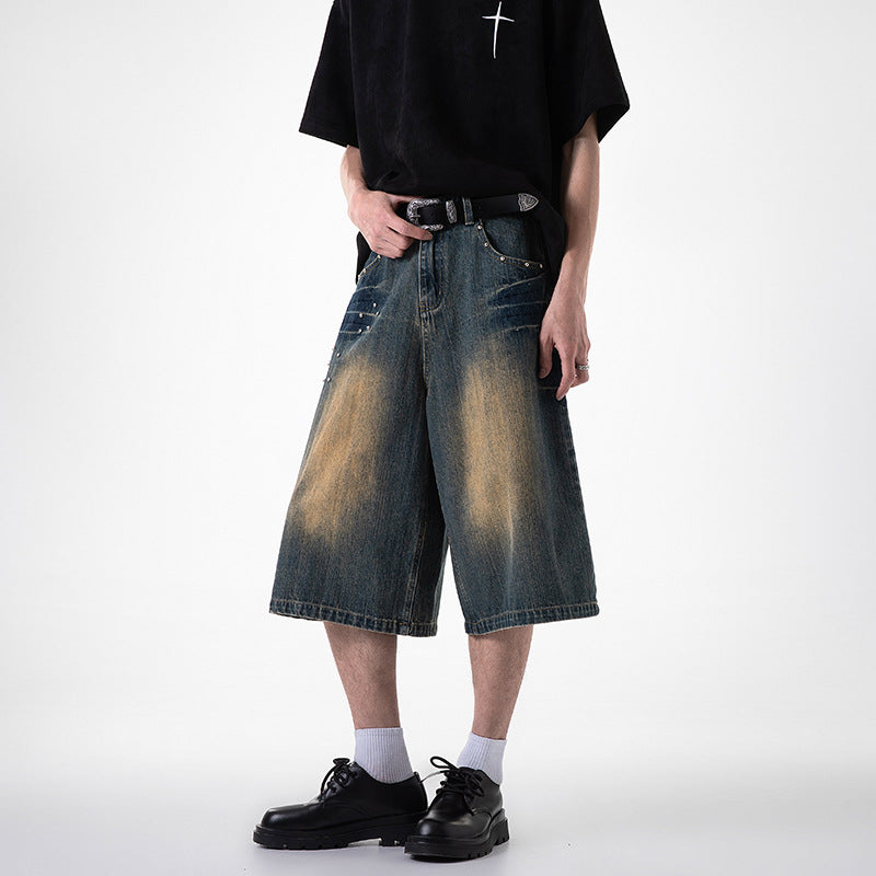Wide leg cropped jeans with willow nails loose casual straight leg mid length pants