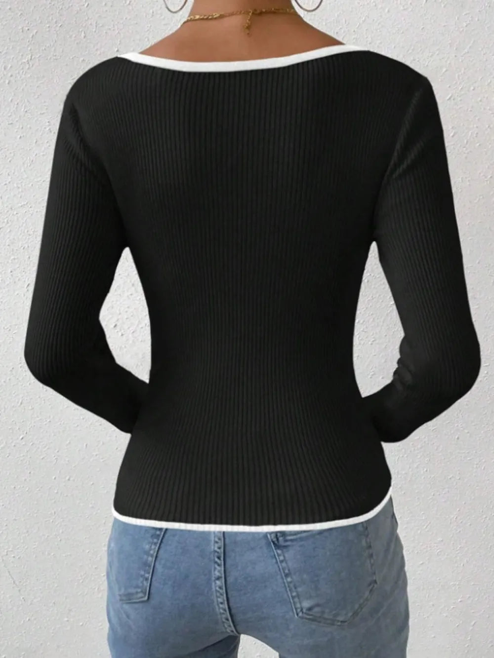Women's Vertical Pattern Pit Strip Slim Knitted Top