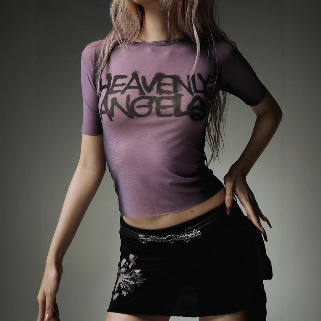 Sexy perspective printed slim fit short top for women