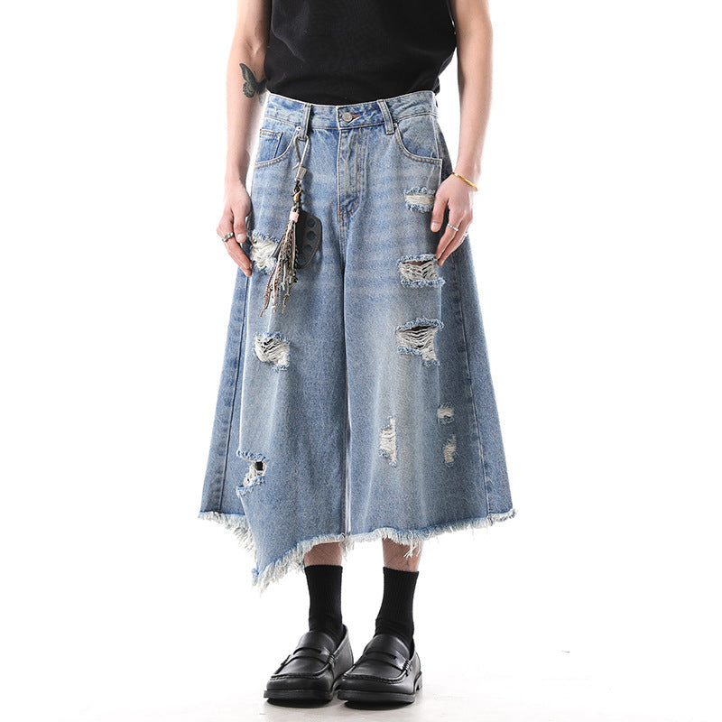 Irregular tassel ripped cropped pants for summer