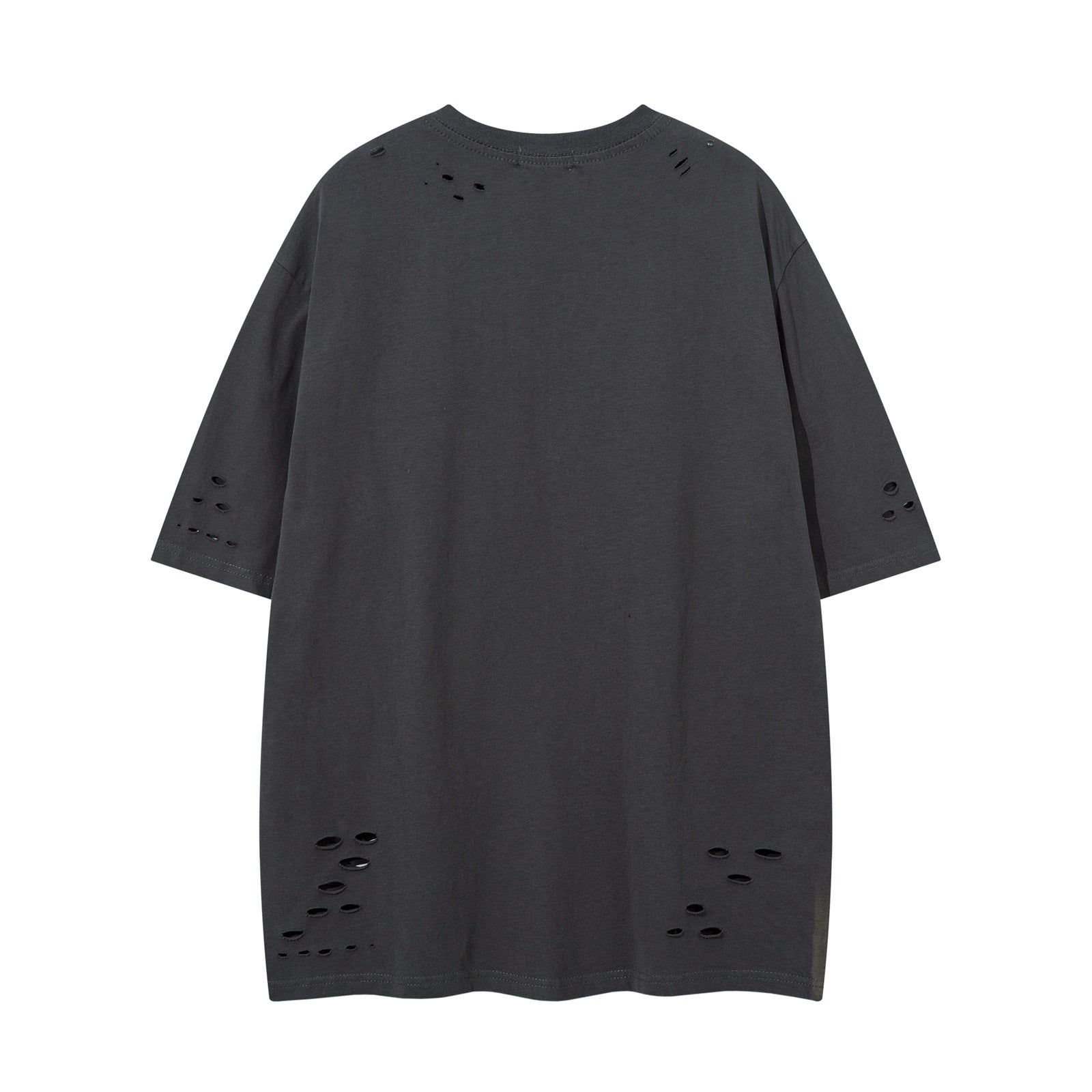 Washed hole letter embroidery short sleeved T-shirt