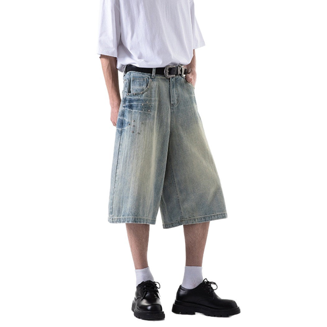 Wide leg cropped jeans with willow nails loose casual straight leg mid length pants