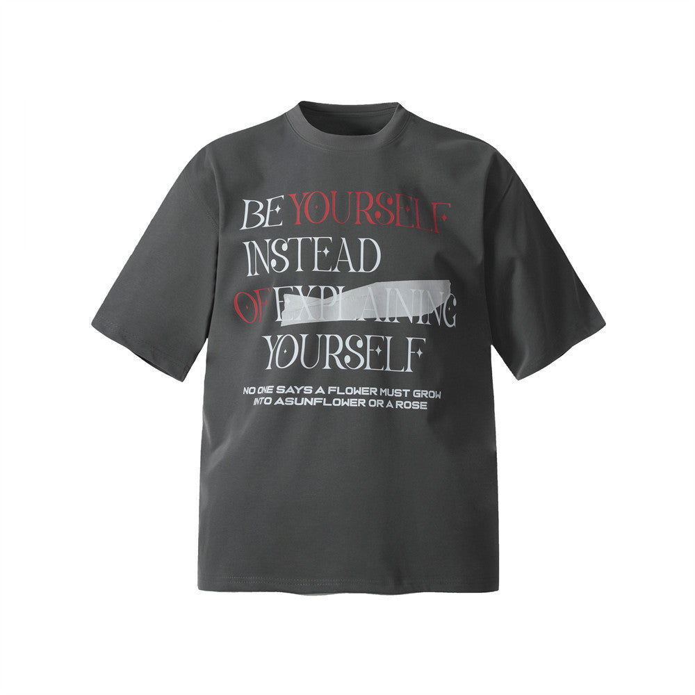Alphabet Print Short Sleeve T-Shirt Men's INS Street Fashion American Casual Loose Half-Sleeve Tee Top Summer