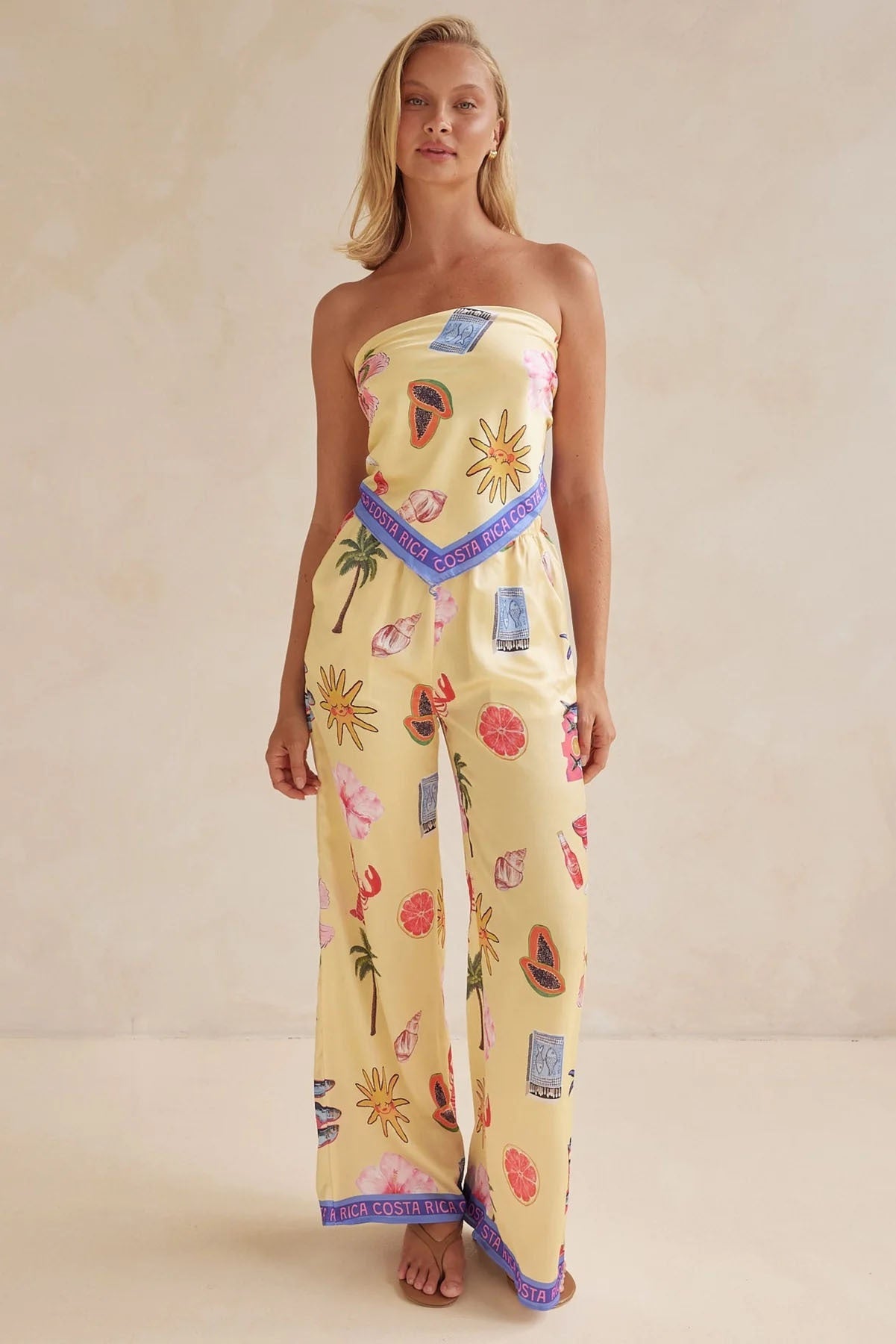 Printed strapless wide leg set