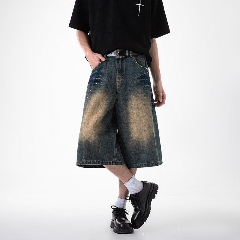 Wide leg cropped jeans with willow nails loose casual straight leg mid length pants
