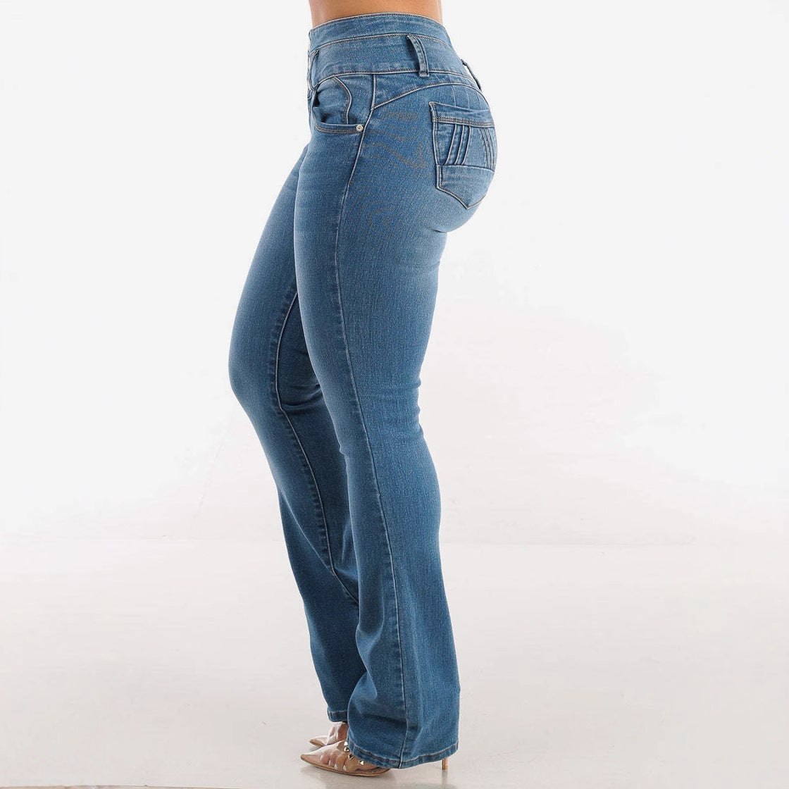 High waisted breasted hip lifted small footed jeans for women