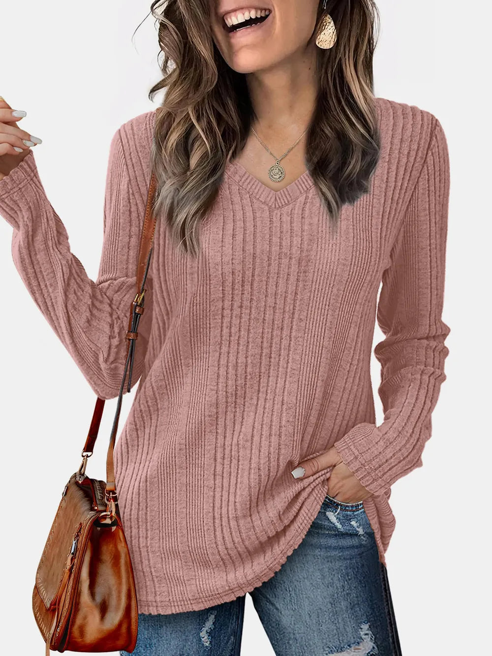 Solid color knitted sweater lightweight waistband sweater fashionable
