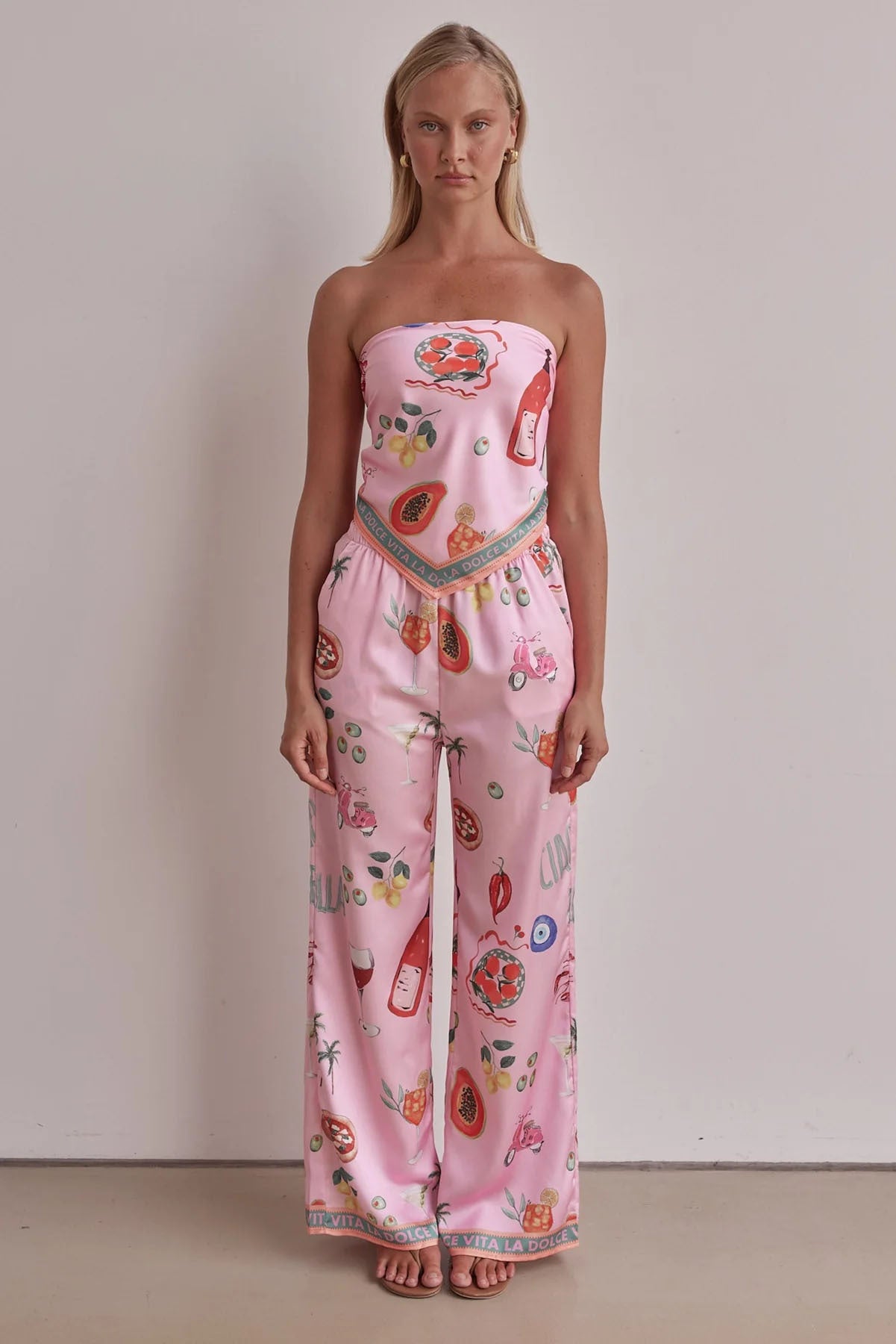 Printed strapless wide leg set