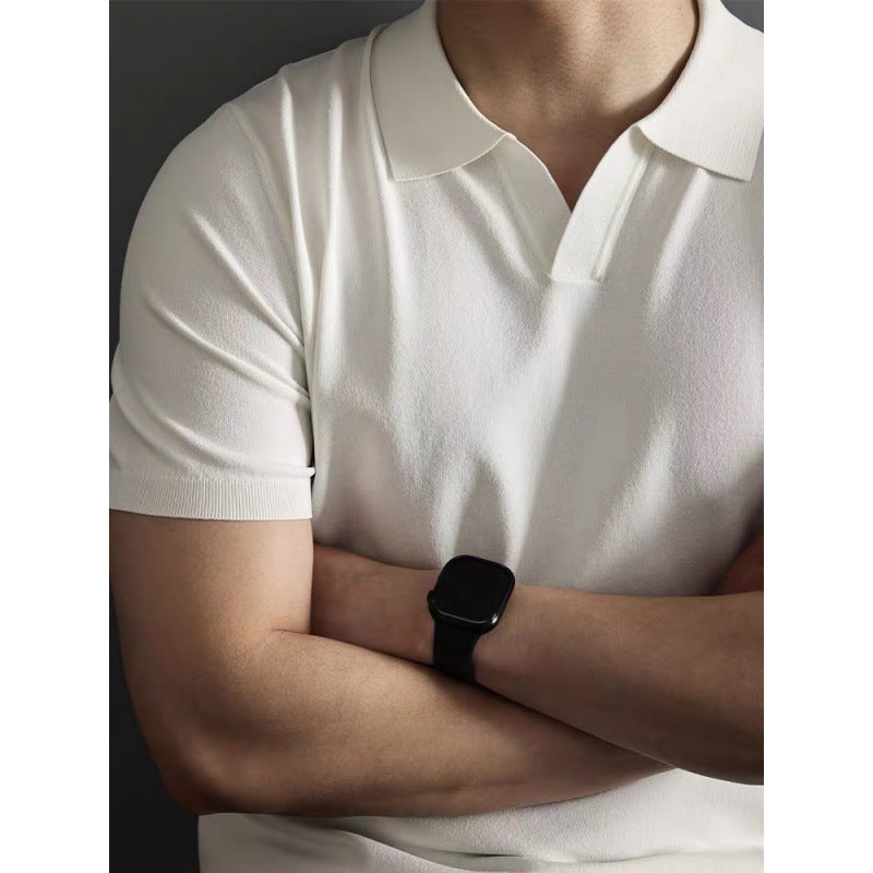 High-end Knitted Short Sleeve Men's Italian Seagull Collar Commuting Polo Shirt Business Gentleman Cool Touch Solid Color T-Shirt