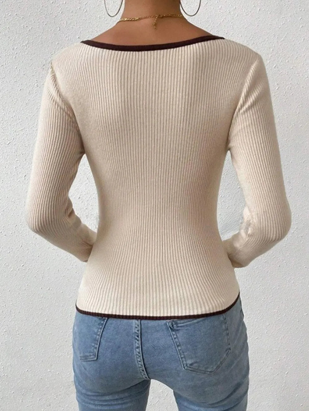 Women's Vertical Pattern Pit Strip Slim Knitted Top