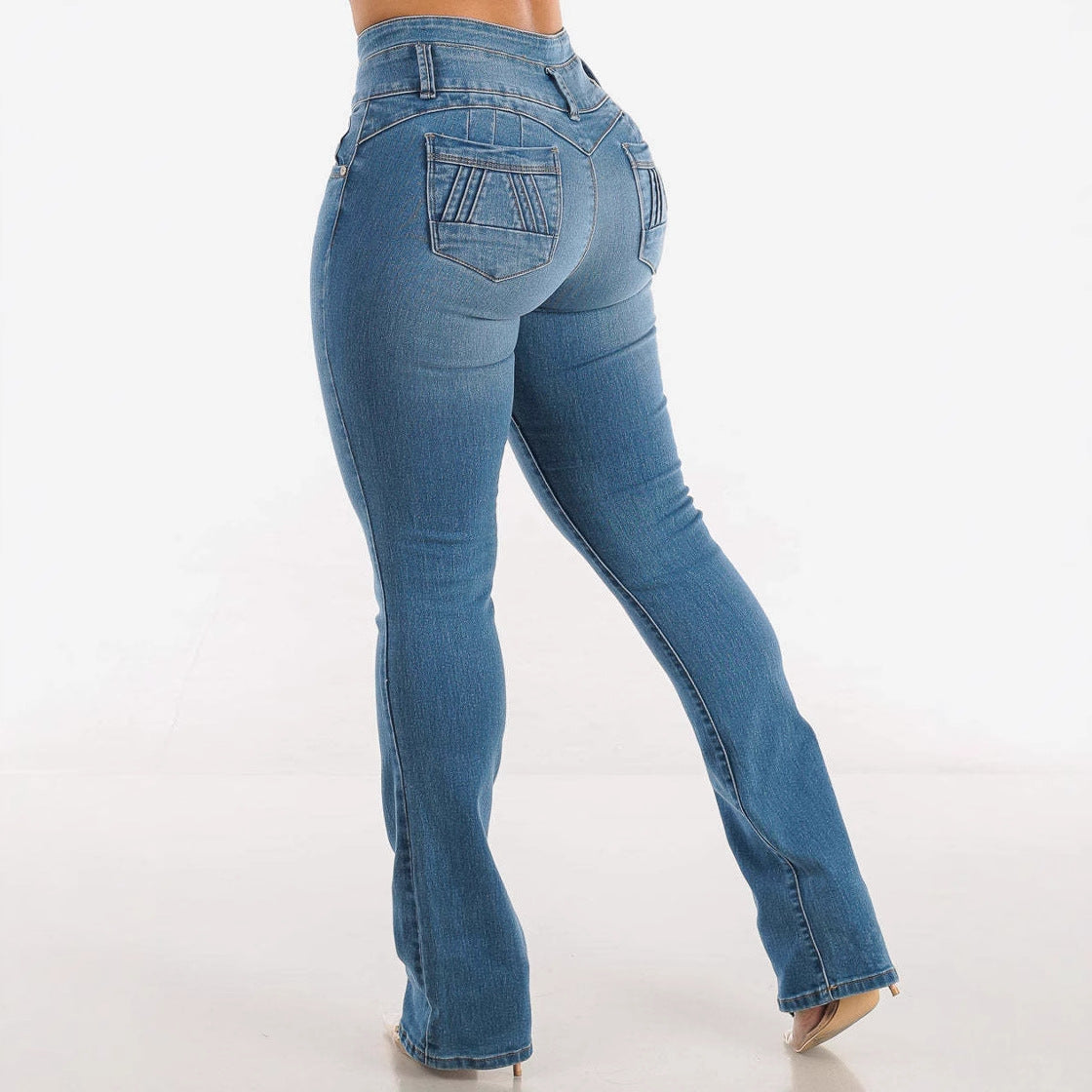 High waisted breasted hip lifted small footed jeans for women