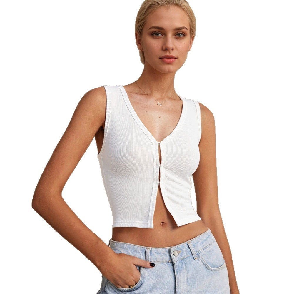 V-neck Crop Top for Women - Sleeveless Belly-baring Short Style