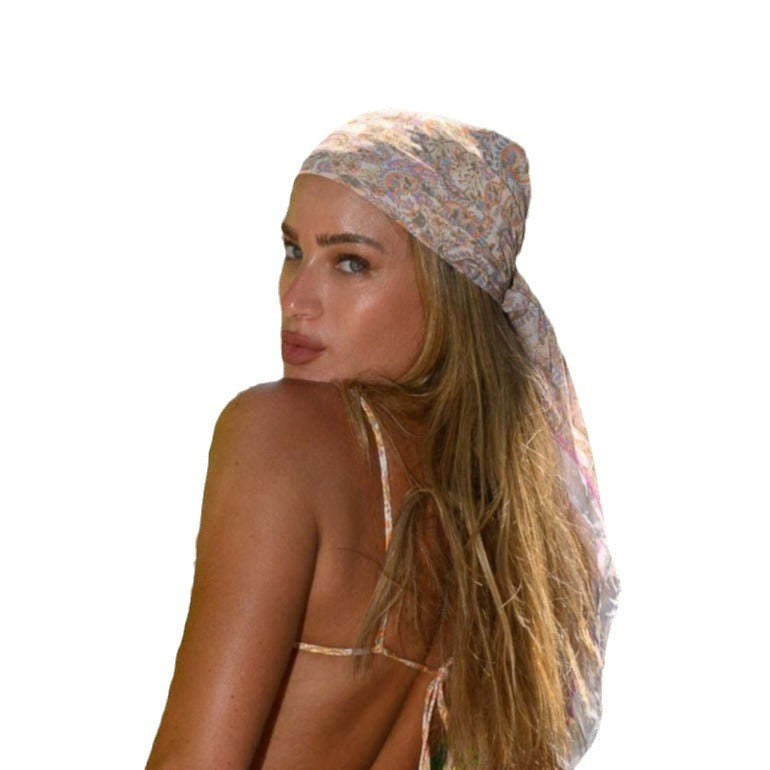 Cross-border New Beach Chiffon Headscarf Swimsuit Set Multi-color 90*90 Square Scarf