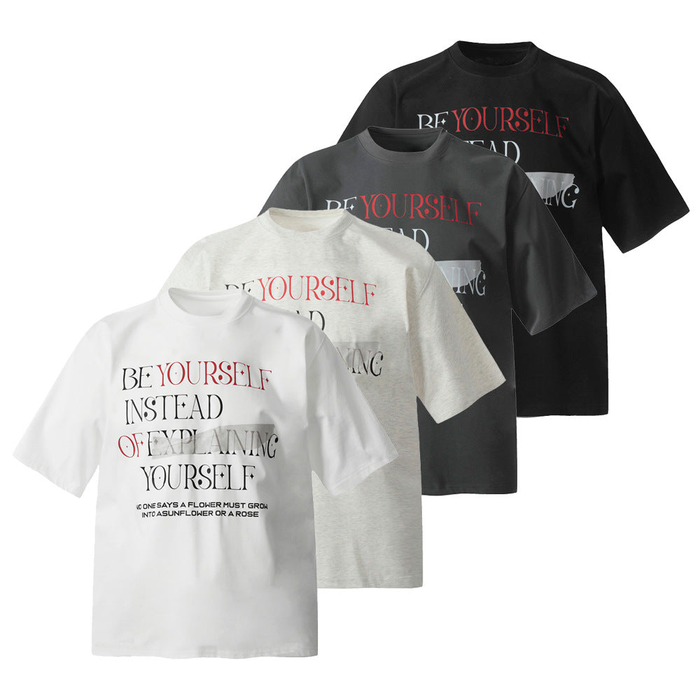 Alphabet Print Short Sleeve T-Shirt Men's INS Street Fashion American Casual Loose Half-Sleeve Tee Top Summer