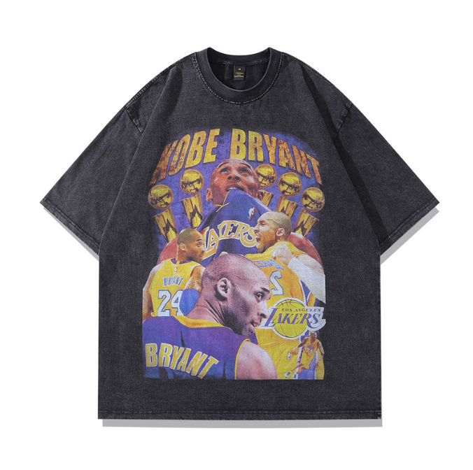 High Street Retro Hip Hop Figure Print Short Sleeve T shirt Men and Women Street Half Sleeve T shirt