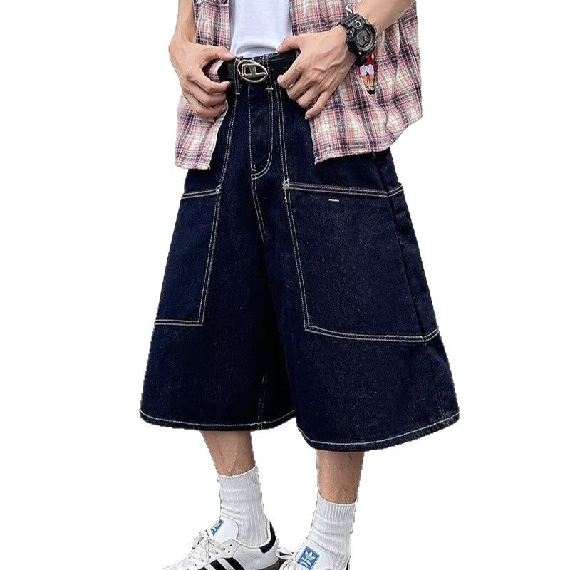 Cowboy shorts casual loose washed wide leg cropped pants
