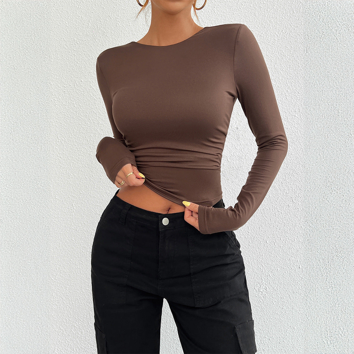 European and American autumn and winter Y2K women's clothing temperament slim fit round neck knitted long sleeved top